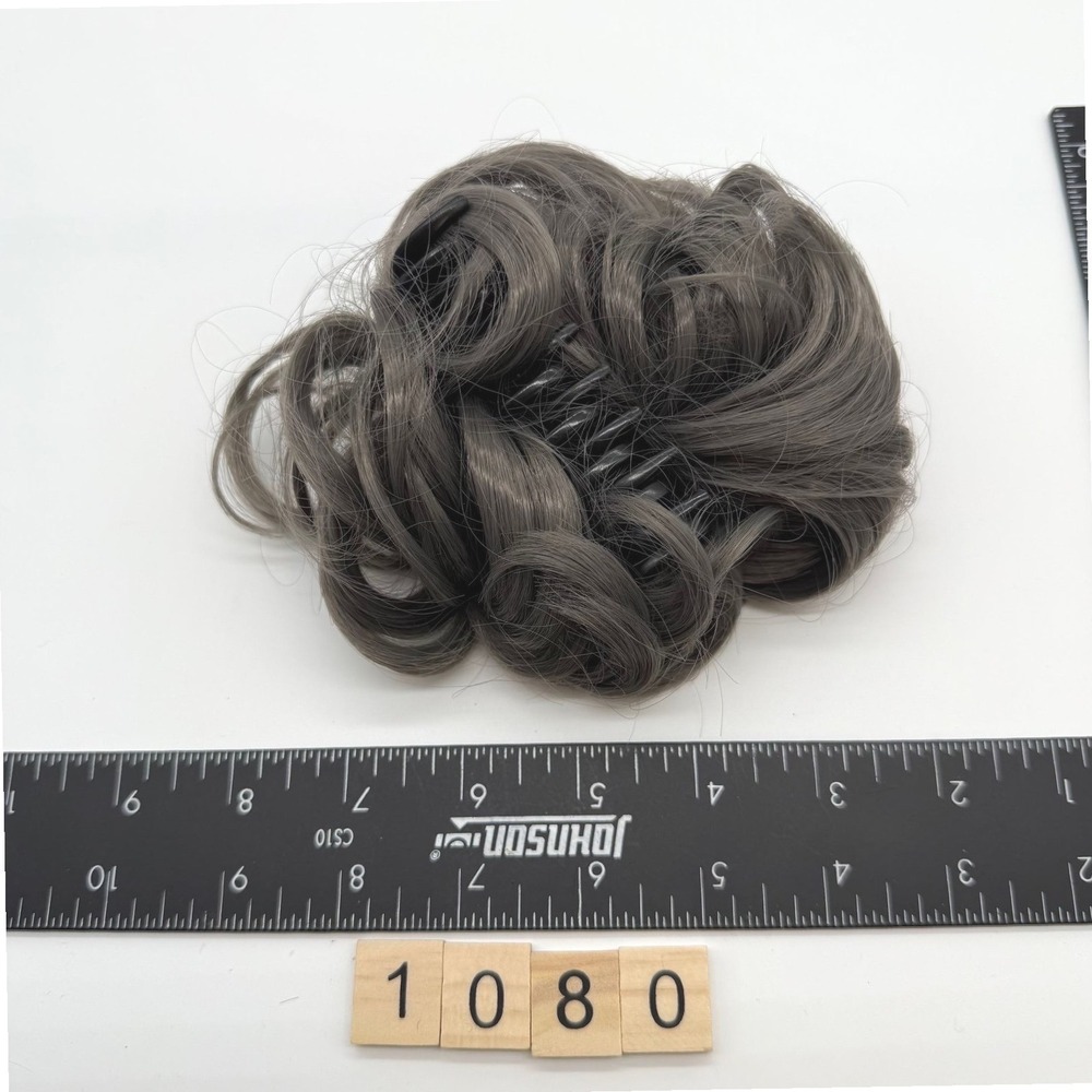Messy darker Gray Hair Bun with Clips unused add extra fullness to bun pony - Picture 2 of 3
